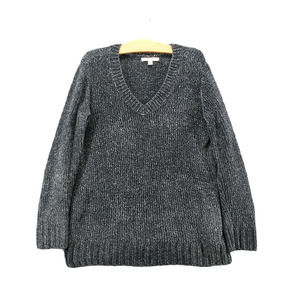 Orvis Women's Pullover Marled Knit Sweater Blue Medium V-Neck Ribbed Hem